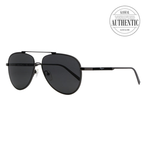 Salvatore Ferragamo Aviator Sunglasses SF174SP 021 Shiny Dark Gunmetal Polarized 60mm 174